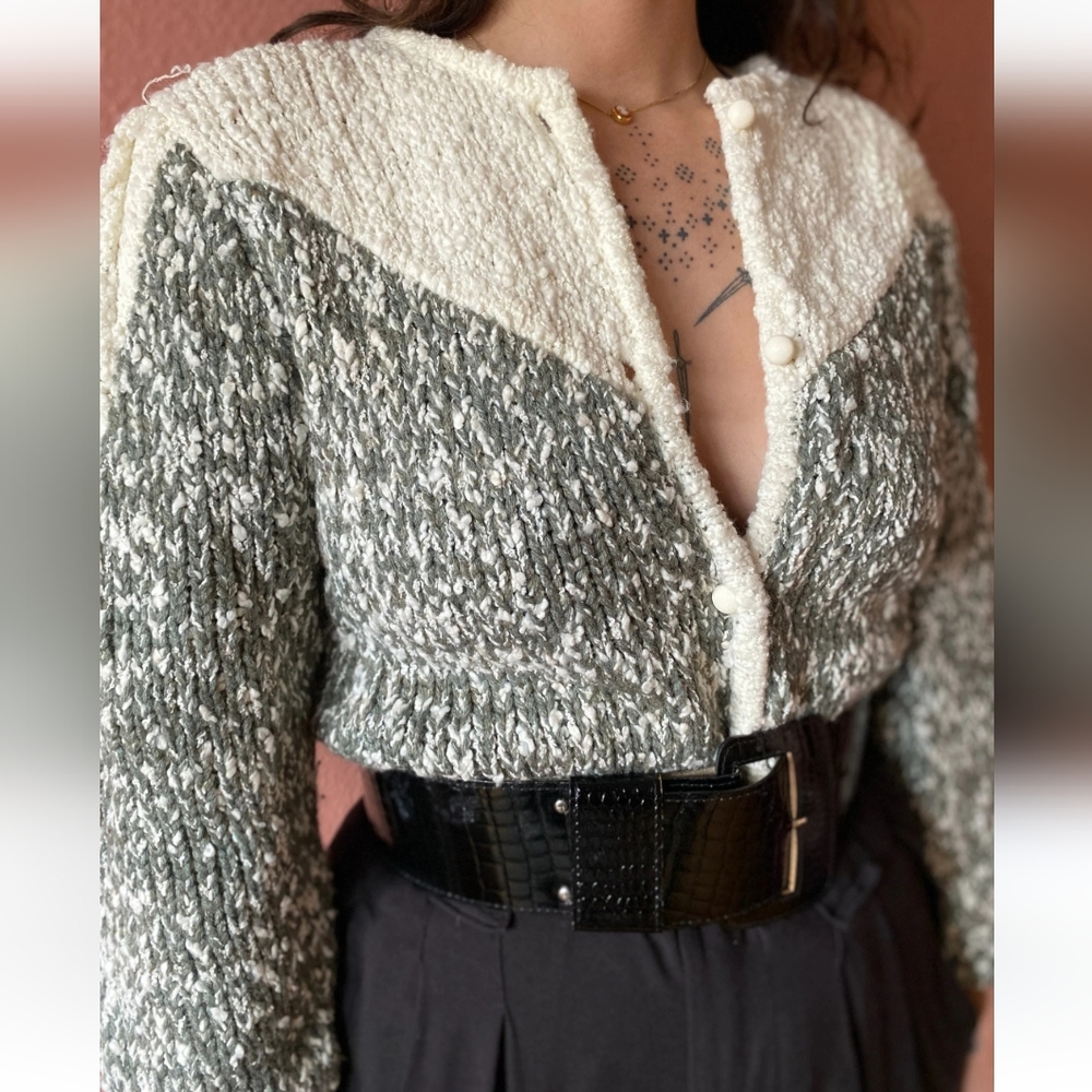 FABE vintage 80's wool knit cardigan sweater puff sleeve womens sz M